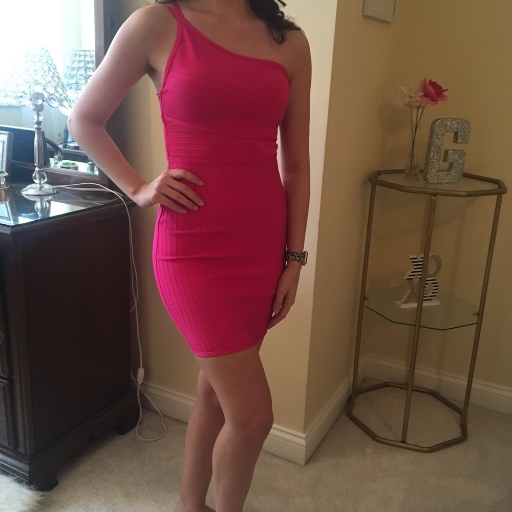 Hot pink bodycon bandage dress from Revolve